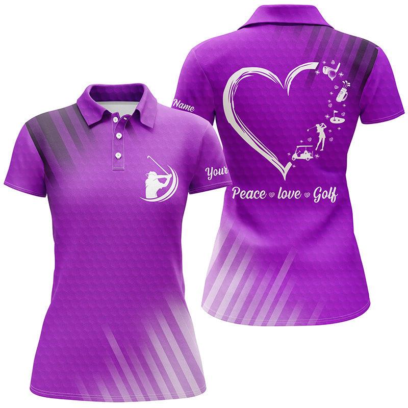 Customized Name Women Golf Polo Shirts, Multi color Women Golf Polo Shirts Peace Love Golf, Personalized Best Women Golf Shirts For Golfers, Golf Lovers - Image 3