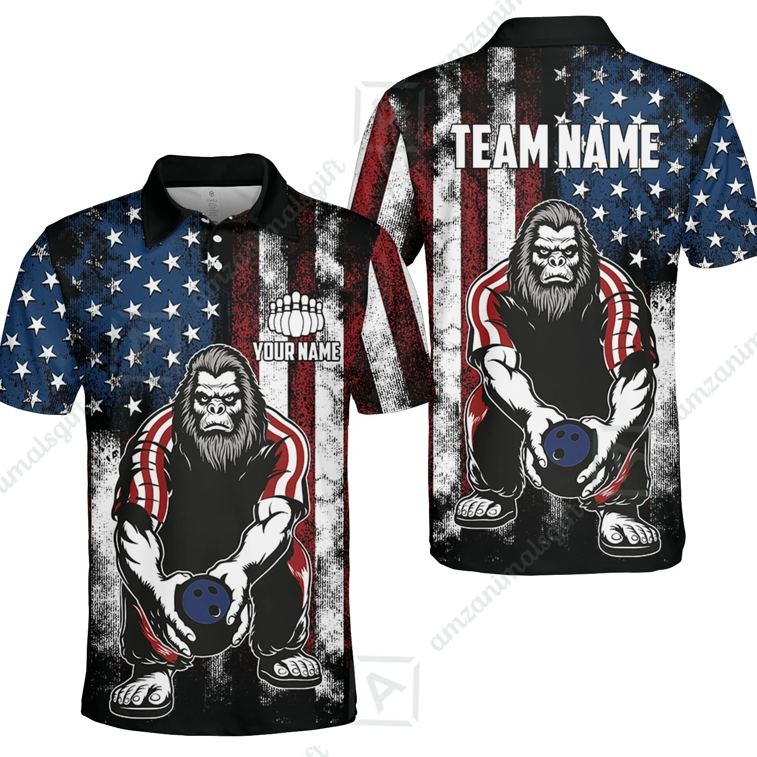 Customized Patriotic Bowling Polo Shirt, Custom Bigfoot Bowling Team Jerseys Polo Shirts, Bowling uniforms, Perfect Outfit For Bowlers - Image 2