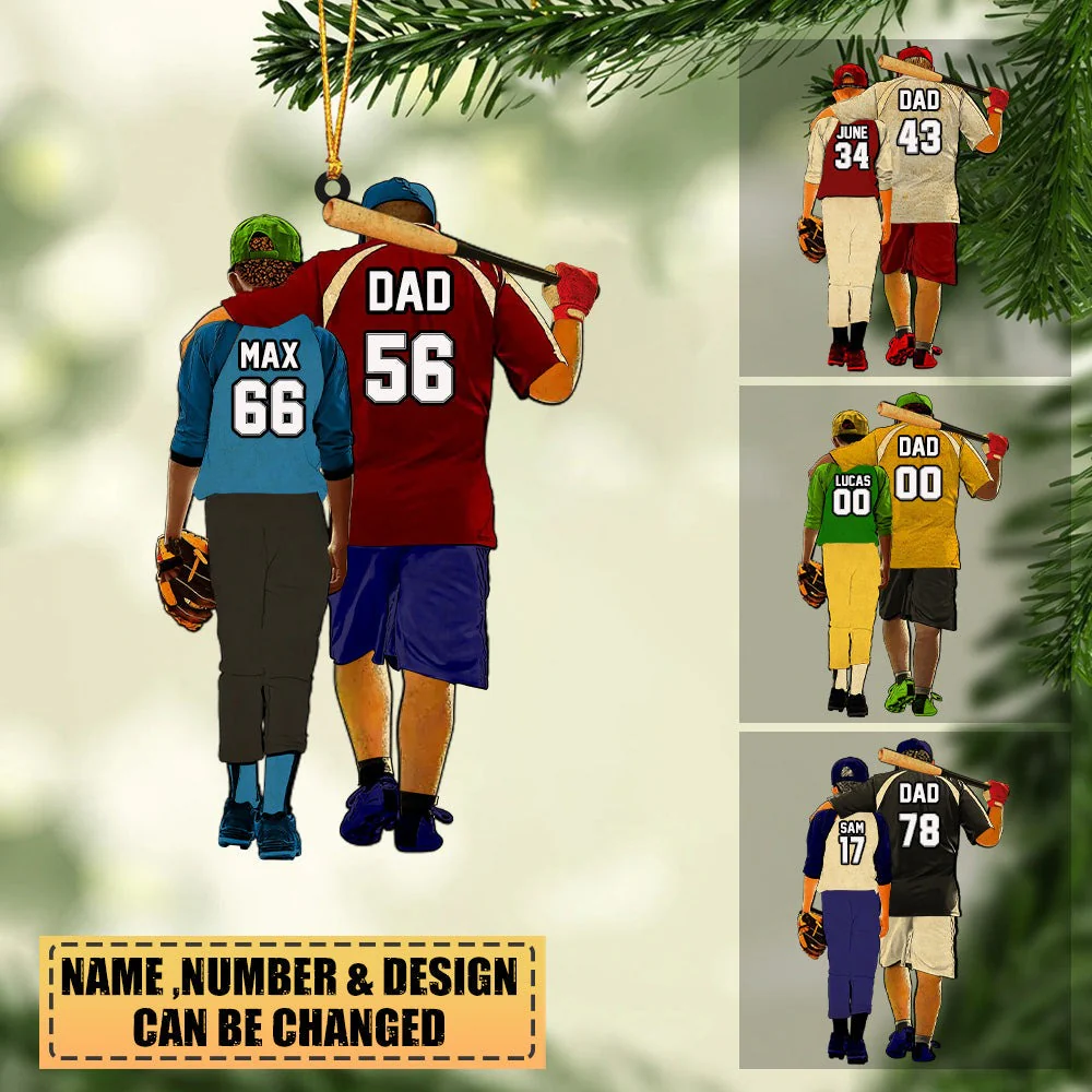 Customized Photo Baseball Players Dad & Son Christmas Acrylic Ornament Gift For Baseball Lovers Dad Son Coach - Christmas Ornament Decor - Image 2