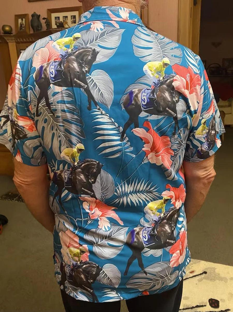 Customized Photo Horse Hawaiian Shirts For Summer - Horse Racing Tropical Summer Custom Photo, Horse Race, Kentucky Derby, Melbourne Horse Race - Perfect Gift For Men, Horse Racing Lovers - Image 4