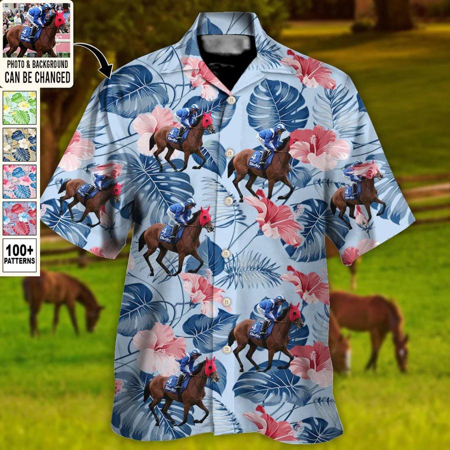 Customized Photo Horse Hawaiian Shirts For Summer - Horse Racing Tropical Summer Custom Photo, Horse Race, Kentucky Derby, Melbourne Horse Race - Perfect Gift For Men, Horse Racing Lovers - Image 5