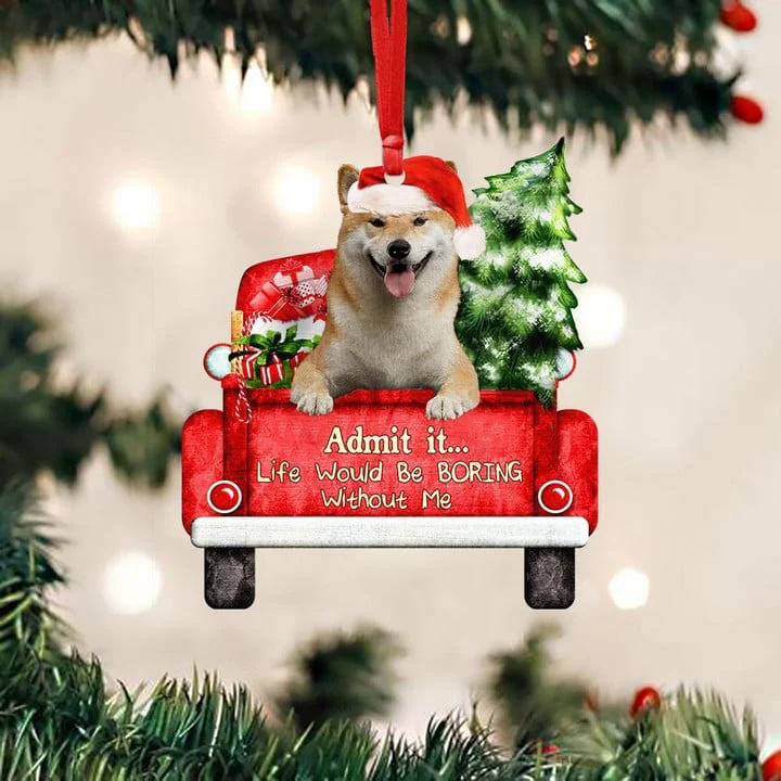 Customized Photo Shiba Inu On The Red Truck Acrylic Christmas Ornament, Personalized Christmas Gift For Dog Lovers, Dog Owners