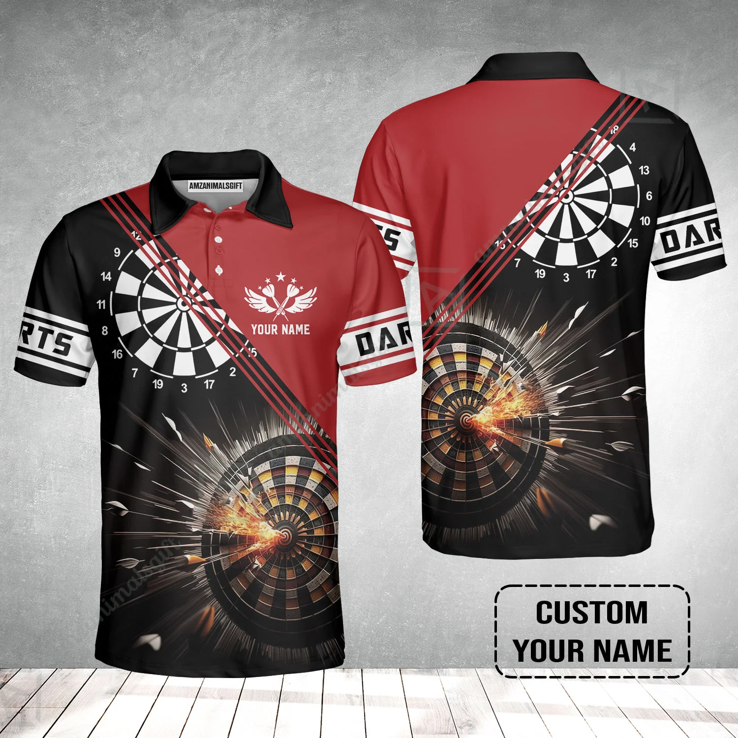 Customized Red Darts Men Polo Shirt, Custom Darts For Team Polo Shirt - Image 2