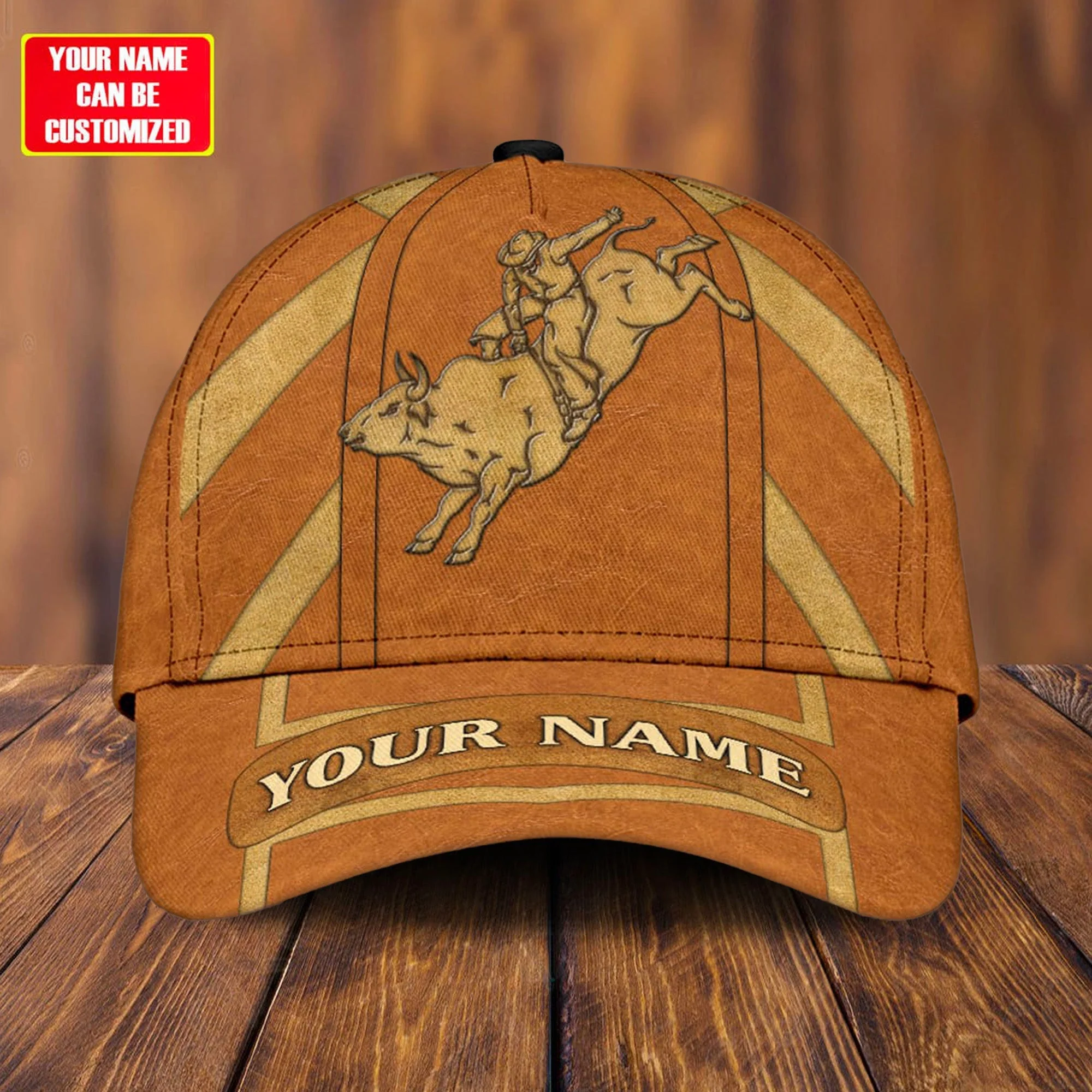 Customized Rodeo Baseball Caps Hat, Bull Riding Orange Pattern Baseball Caps, Best Hat Gift For Rodeo, Bull Riding