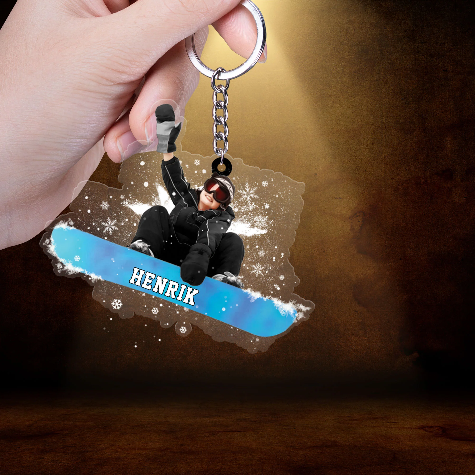 Customized Snowboarding Boy, Skiing Boy Christmas Acrylic Keychain, Gift For Snowboarding Lovers - Image 4