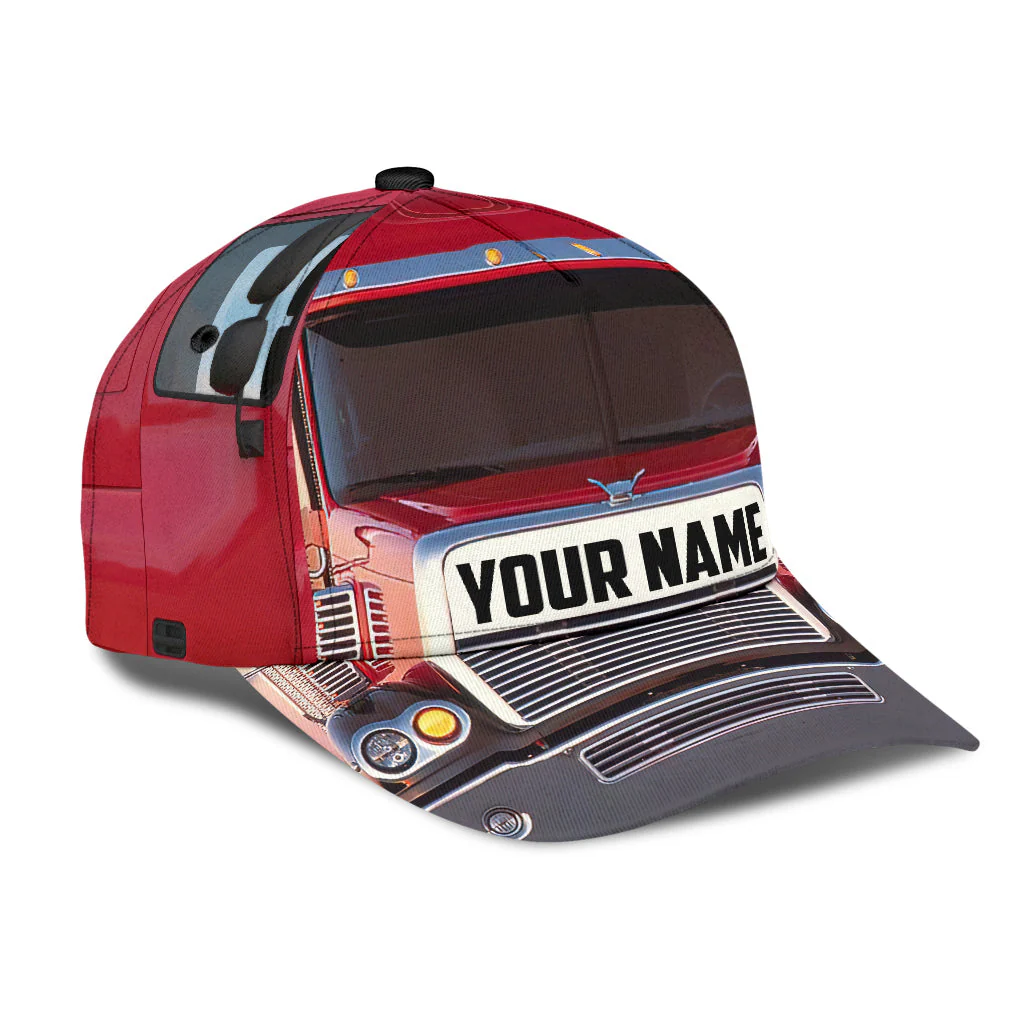 Customized Trucker Mesh Cap Hat, Red Truck Pattern Classic Caps, Perfect Hat For Trucker - Image 2