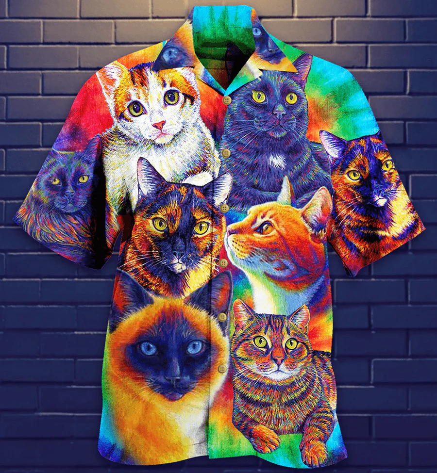 Cute Cat Aloha Hawaiian Shirt For Summer, Best Cat Colorful All My Soul Hawaiian Shirts Outfit For Men Women, Friend, Team, Cat Lovers