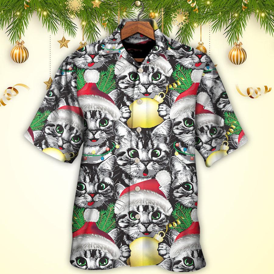 Cute Cat Christmas Meowy Xmas Aloha Hawaiian Shirt For Summer, Best Colorful Cool Cat Hawaiian Shirts Outfit For Men Women, Friend, Cat Lover - Image 2