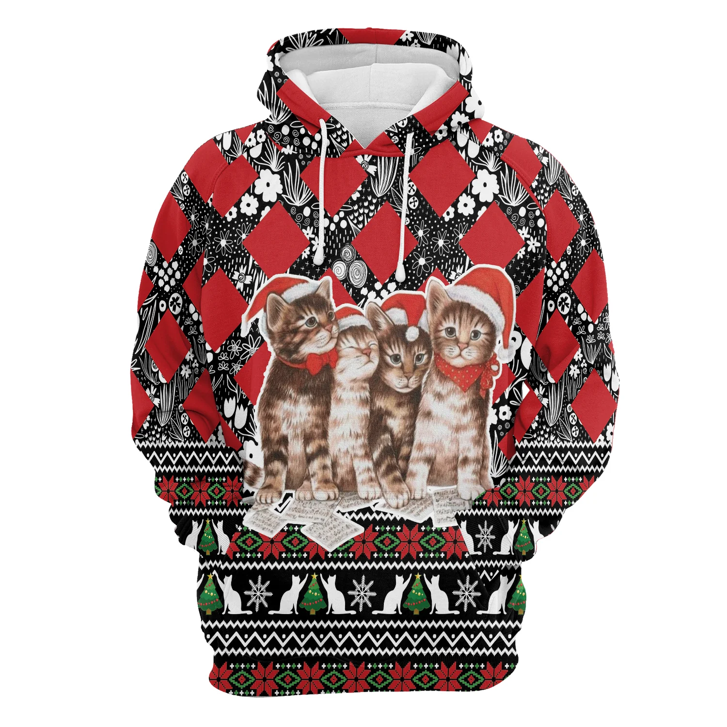Cute Cats Santa Hat Pullover Premium Hoodie, Perfect Outfit For Men And Women On Christmas New Year Autumn Winter