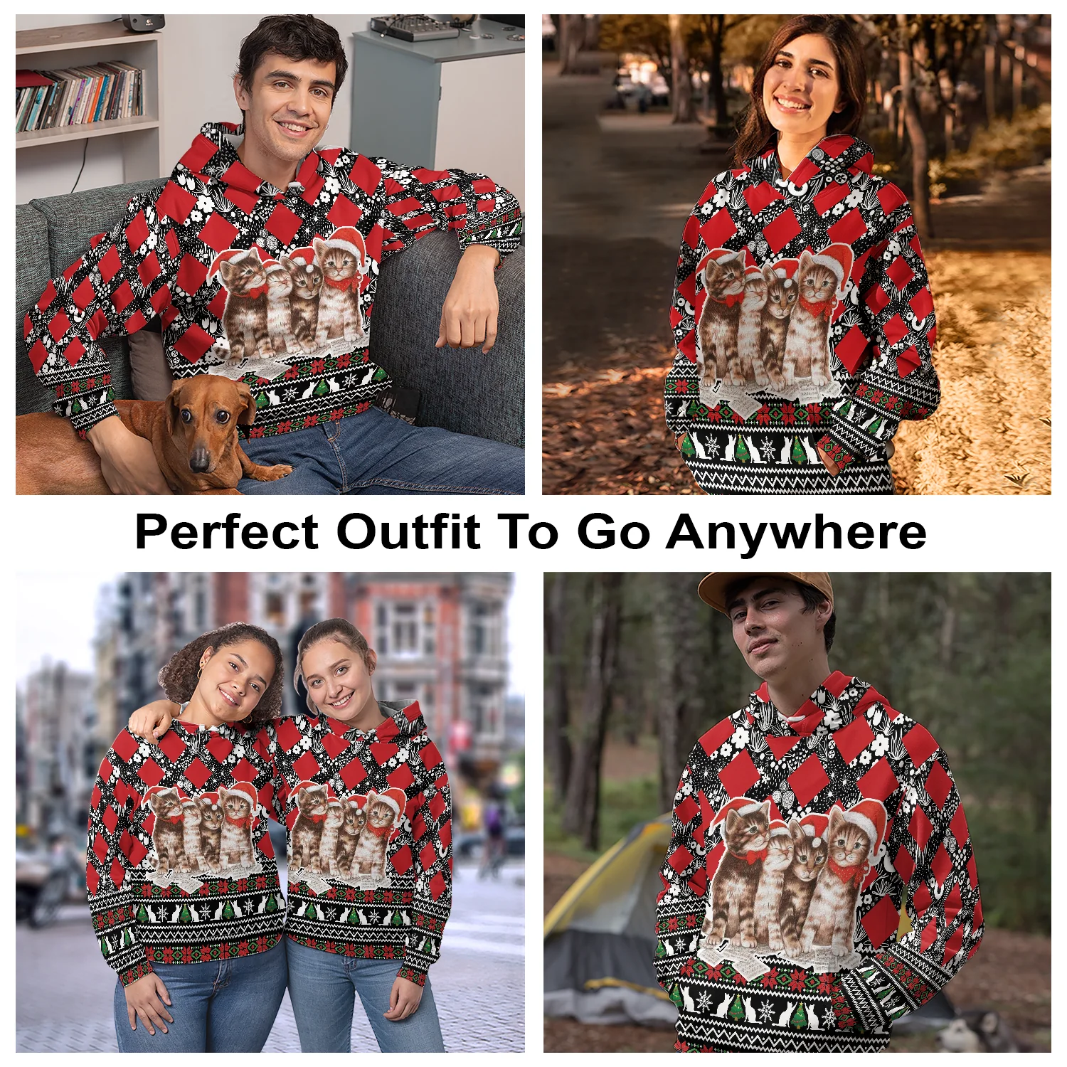 Cute Cats Santa Hat Pullover Premium Hoodie, Perfect Outfit For Men And Women On Christmas New Year Autumn Winter - Image 3