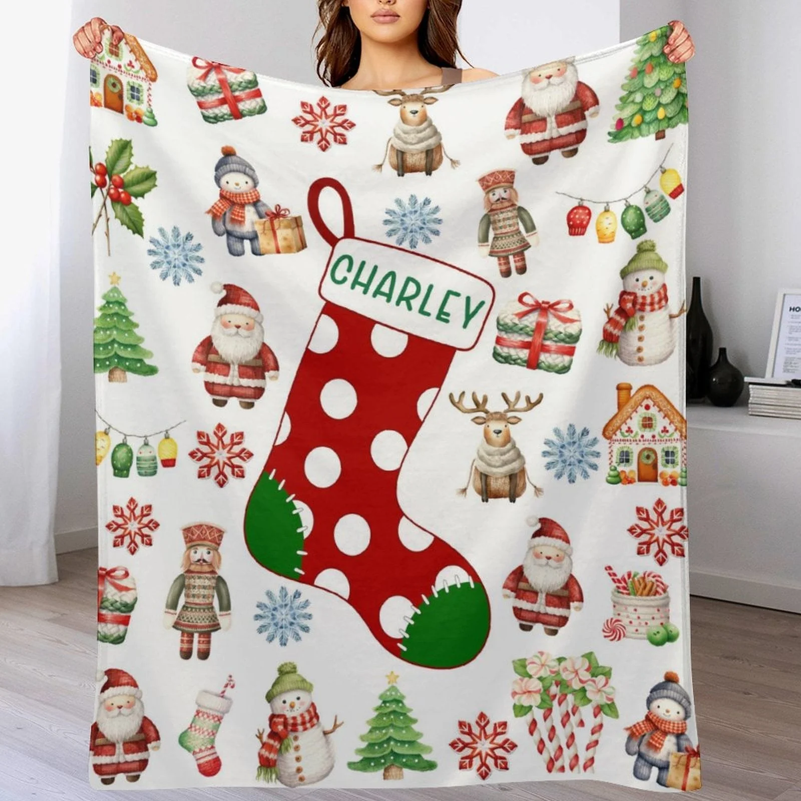 Cute Christmas And Socks Baby Kids Blanket With Customized Name For Baby, Son, Daughter, Granddaughter, Grandson - Image 2