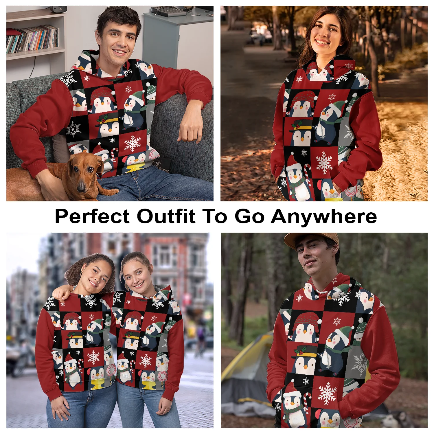 Cute Penguin Christmas Pullover Premium Hoodie, Perfect Outfit For Men And Women On Christmas New Year Autumn Winter - Image 3