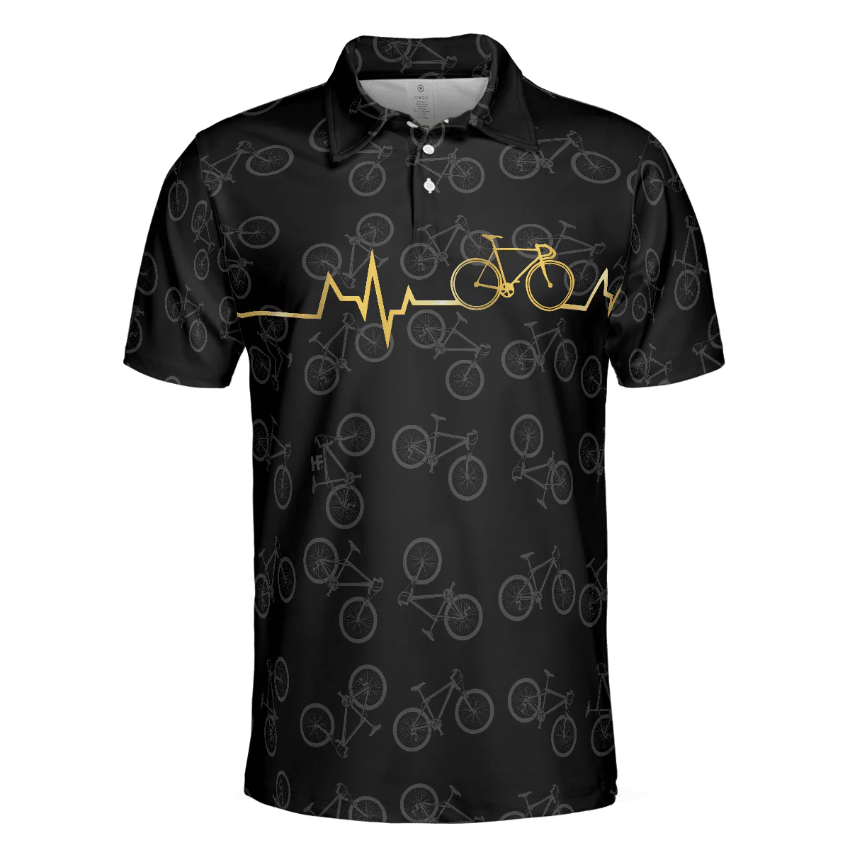 Cycling Golden Heartbeat Polo Shirt, Black Cycling Shirt For Cyclists, Thoughtful Gift Idea For Sport Lovers - Image 4