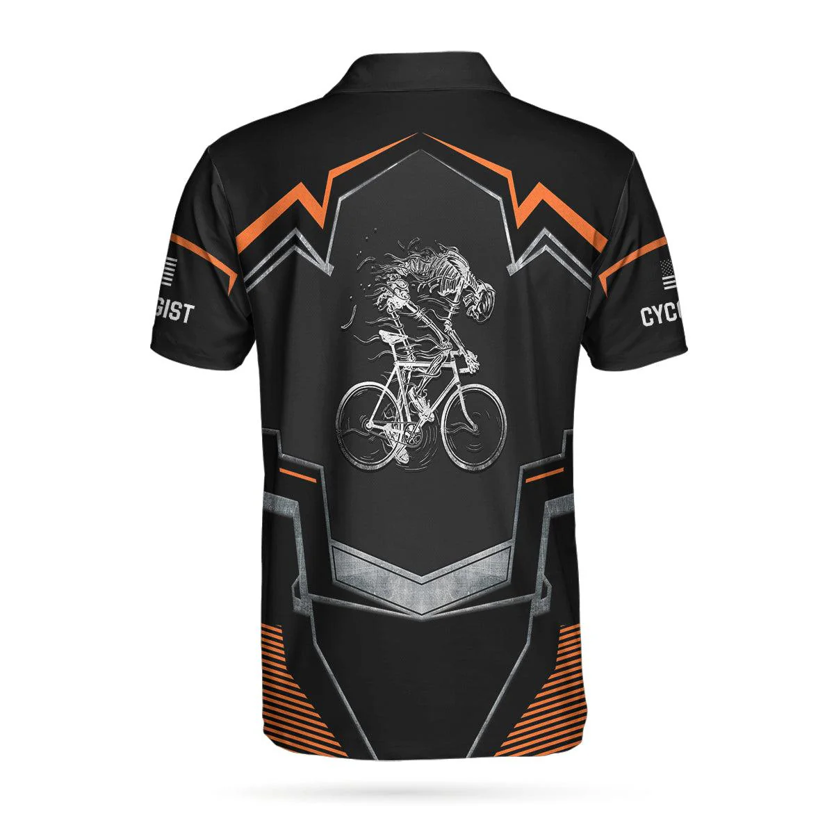 Cycling Skeleton Short Sleeve Polo Shirt, Black Skull Cyclist Shirt For Men, Polo Shirt Gift For Men - Image 3