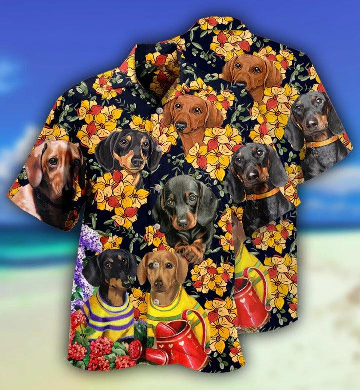 Dachshund Aloha Hawaii Shirt - Dachshund And Flowers Black Style Hawaiian Shirt For Summer - Perfect Gift For Dog Lovers, Friend, Family