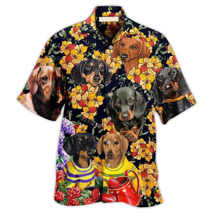Dachshund Aloha Hawaii Shirt - Dachshund And Flowers Black Style Hawaiian Shirt For Summer - Perfect Gift For Dog Lovers, Friend, Family - Image 2