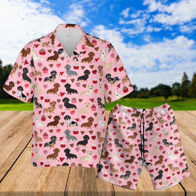 Dachshund Aloha Hawaiian Shirt - Cartoon Dachshund Pattern Hawaiian Shirt, Valentine Pattern Hawaiian Shirt For Men & Women, Dachshund Lover - Image 3