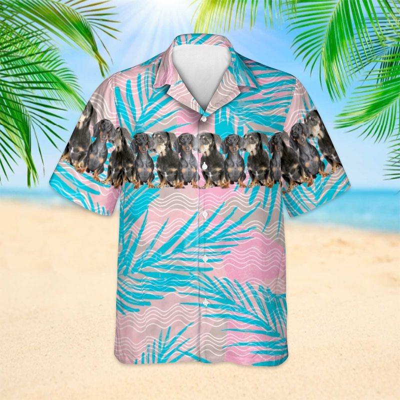 Dachshund Aloha Hawaiian Shirt - Dachshund Puppies Hawaiian Shirt, Tropical Palm Leaves On Pastel Pink Hawaiian Shirt For Men & Women, Dachshund Lover
