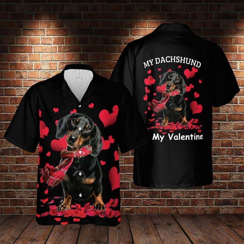 Dachshund Aloha Hawaiian Shirt - Valentine Dachshund Hawaiian Shirt, My Dachshund My Valentine Hawaiian Shirt For Men & Women, Dachshund Lover