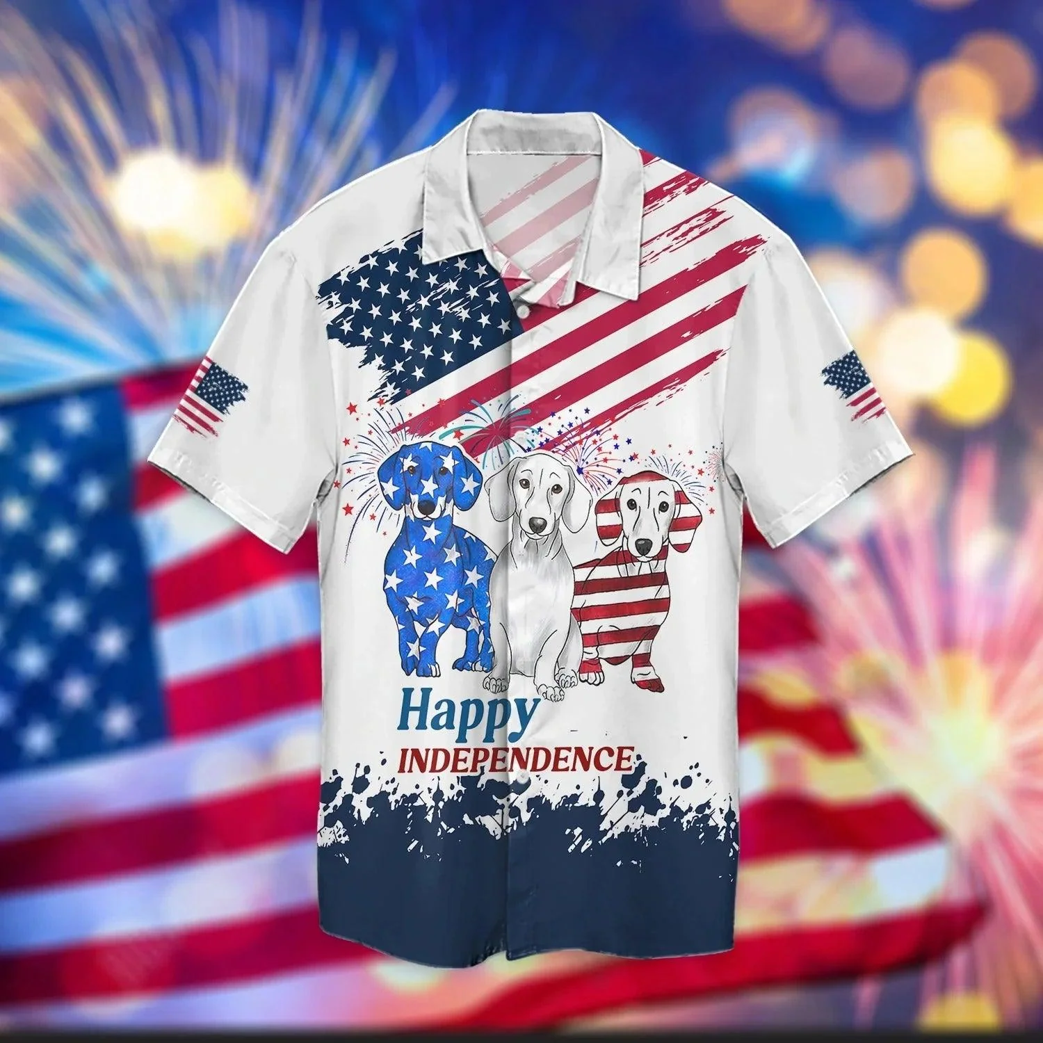 Dachshund Aloha Hawaiian Shirts For Summer, Happy Independence Day Dog In USA Flag Aloha Hawaiian Shirt For Men Women, 4th July Gift For Dog Lovers