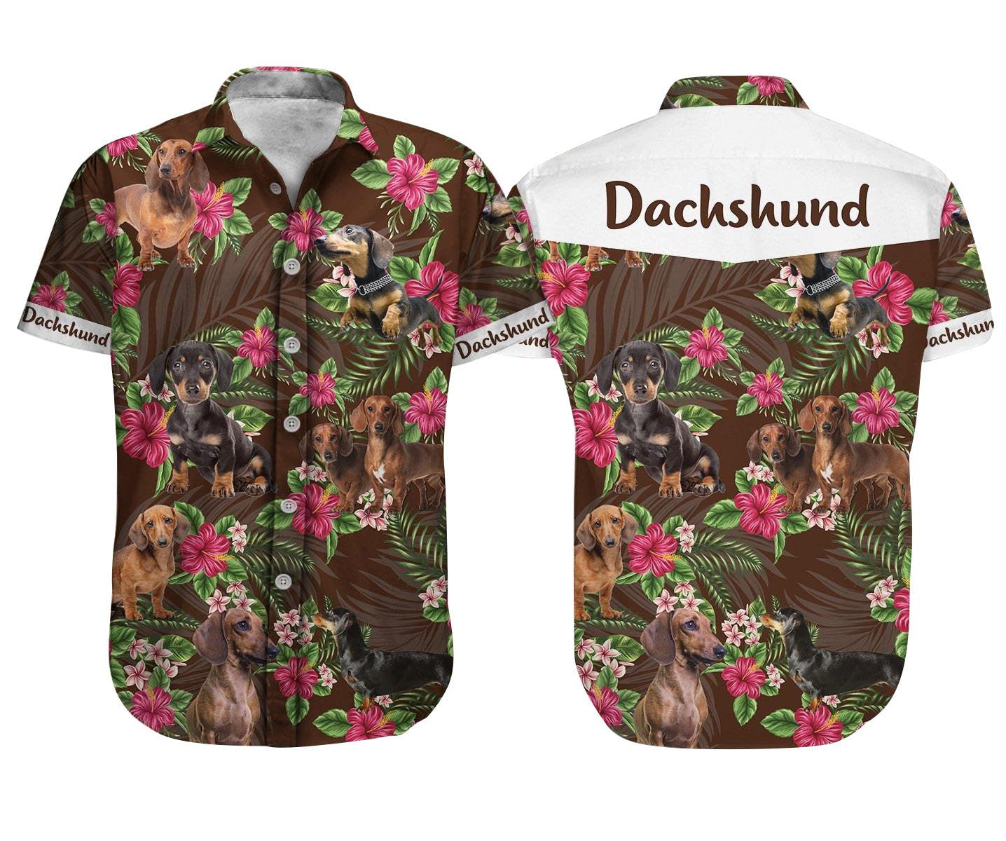 Dachshund Dog Aloha Hawaiian Shirt - Cute Dachshund Pet Hawaiian Shirt, Hibiscus Tropical Hawaiian Shirt For Men & Women, Dachshund Lover