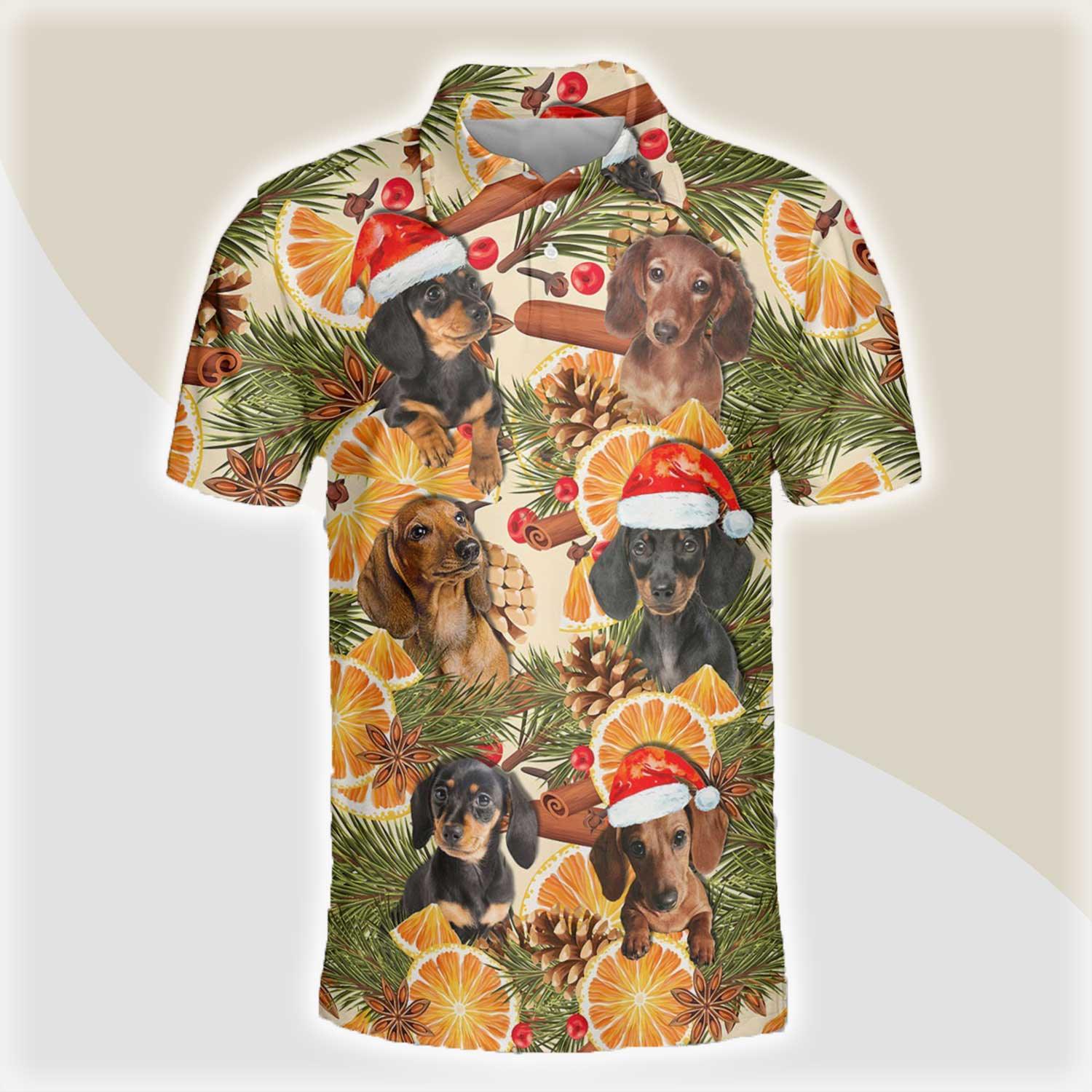 Dachshund Men Polo Shirts - Dachshund Christmas Orange Cinnamon Dog Button Shirts For Men - Perfect Gift For Dachshund Lovers, Christmas Gifts