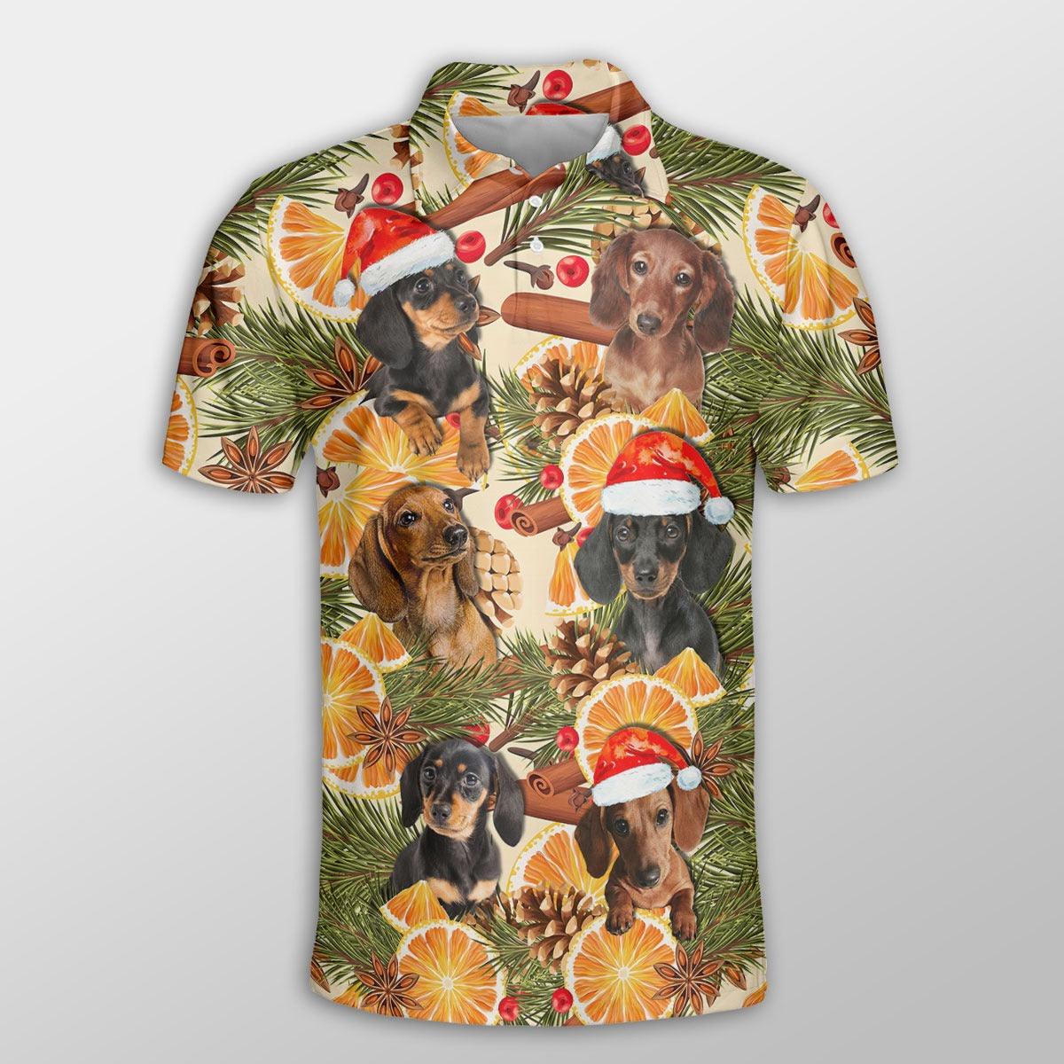 Dachshund Men Polo Shirts - Dachshund Christmas Orange Cinnamon Dog Button Shirts For Men - Perfect Gift For Dachshund Lovers, Christmas Gifts - Image 2
