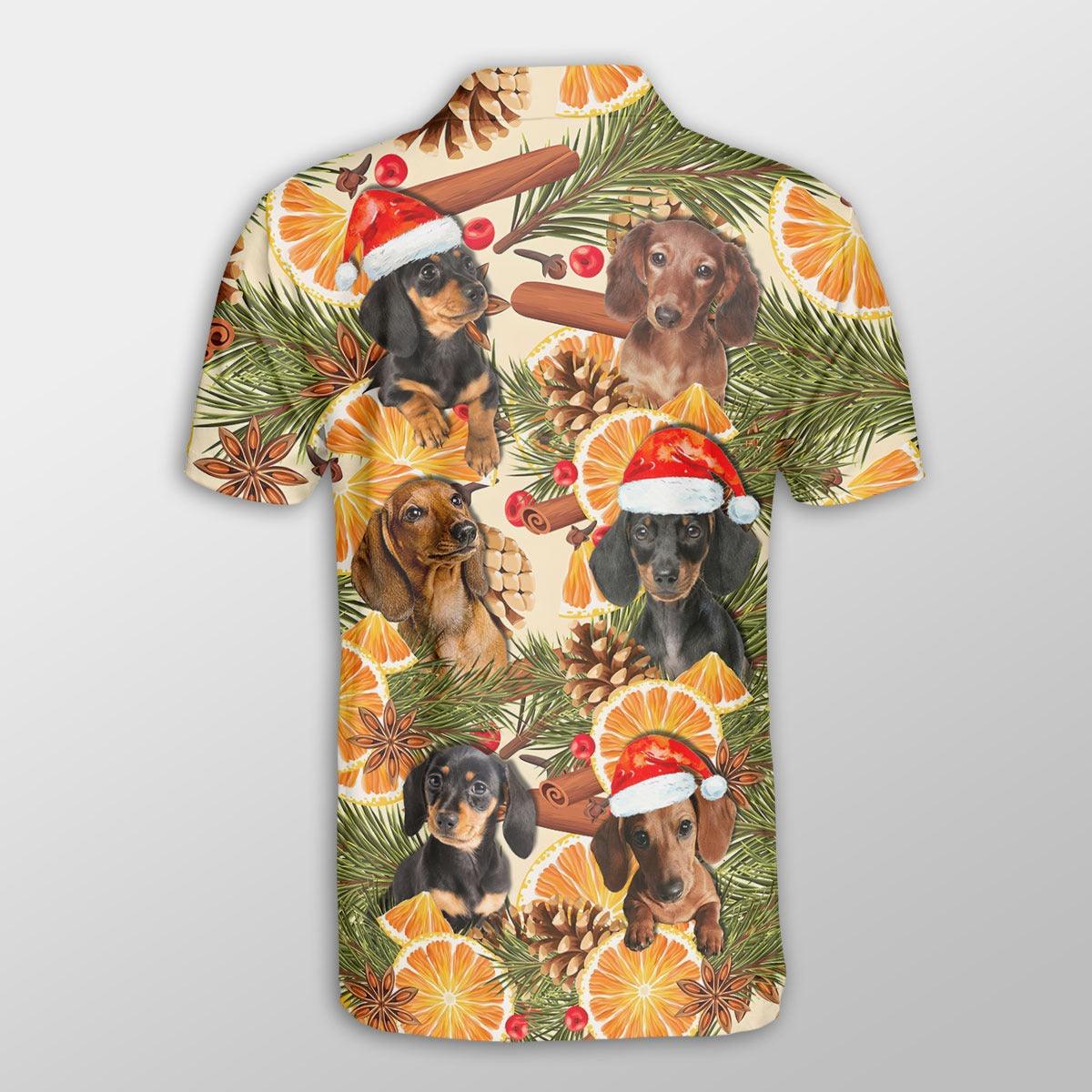 Dachshund Men Polo Shirts - Dachshund Christmas Orange Cinnamon Dog Button Shirts For Men - Perfect Gift For Dachshund Lovers, Christmas Gifts - Image 3