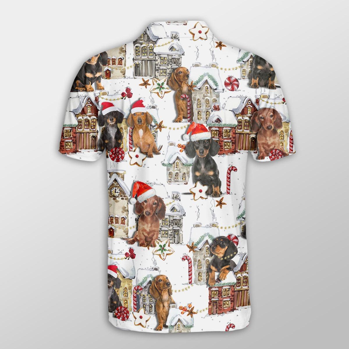 Dachshund Men Polo Shirts - Dachshund Christmas Town Dog Button Shirts For Men - Perfect Gift For Dachshund Lovers, Christmas Gifts - Image 3