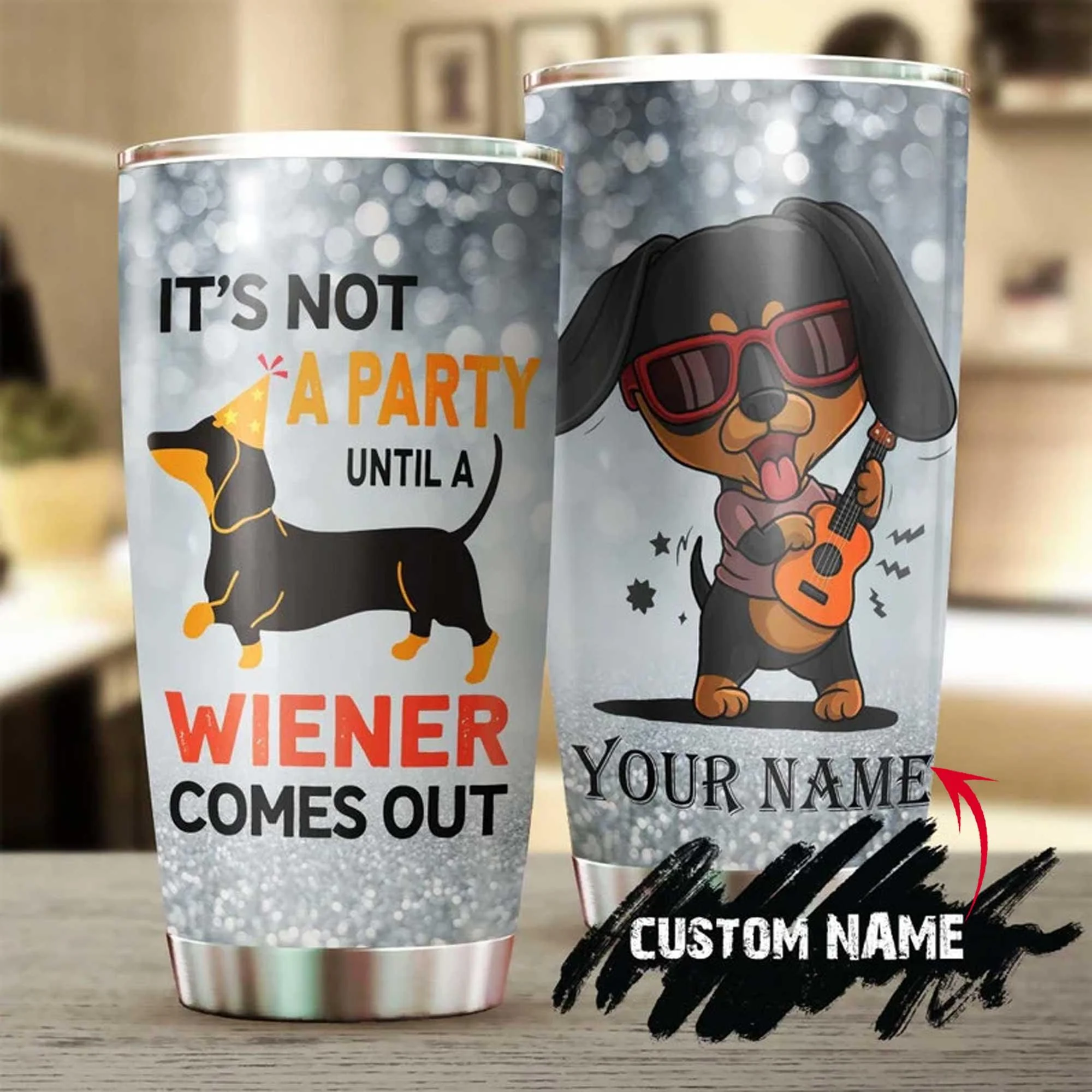 Dachshund Personalized Mother's Day Gift Tumbler - Gift For Dog Lover, Dog Mom, Dog Dad, Dog Lady - Its Not Party Until A Wiener Comes Out Tumbler