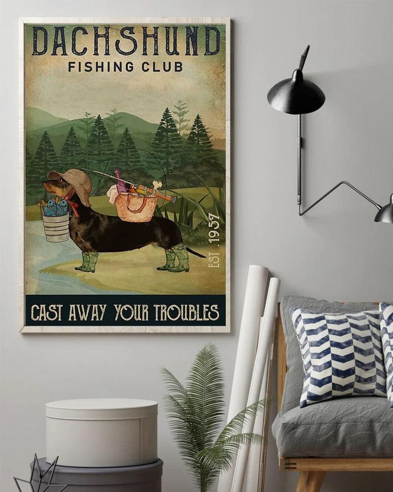 Dachshund Portrait Canvas - Dachshund Fishing Club Cast Away Your Troubles Portrait Canvas - Gift For Dog Lovers, Friends, Fishing Lovers, Husband - Image 2