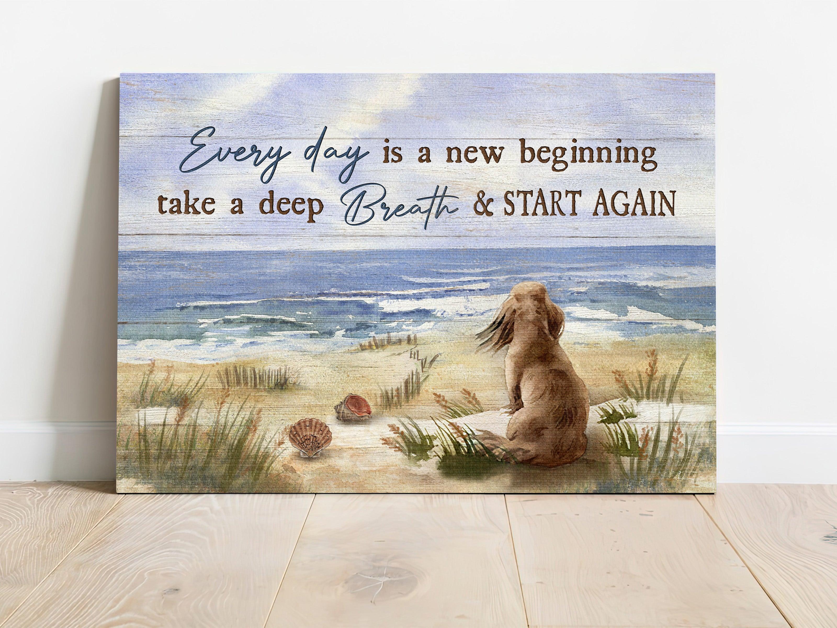 Dachshund Premium Wrapped Landscape Canvas - Dachshund Dog, Sand Beach, Ocean Wave, Every Day Is A New Beginning - Perfect Gift For Dachshund Lovers - Image 2