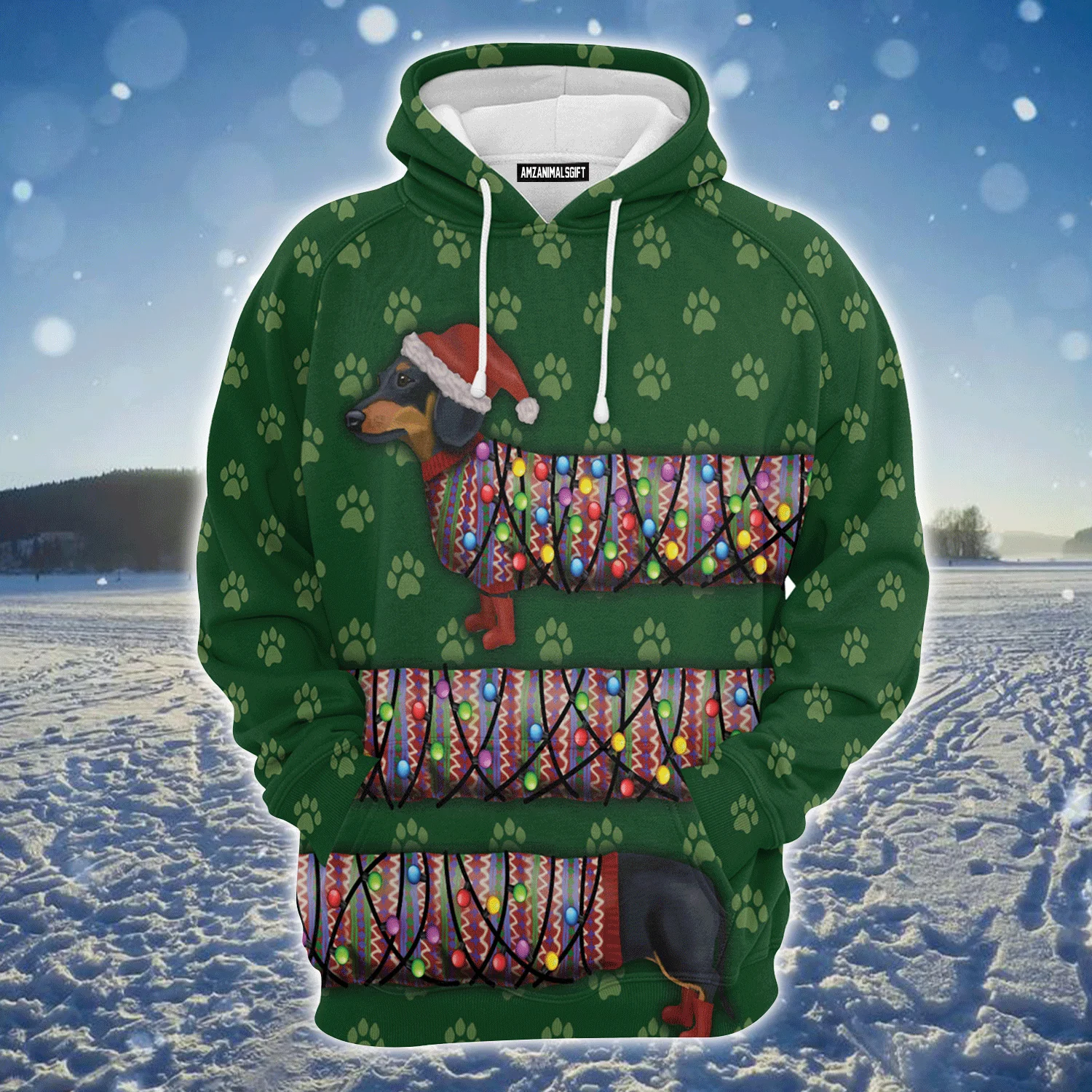 Dachshund Xmas Premium Christmas Hoodie, Dachshund Lights Christmas Unisex Hoodie For Men & Women - Perfect Gift For Christmas, Dachshund Lovers