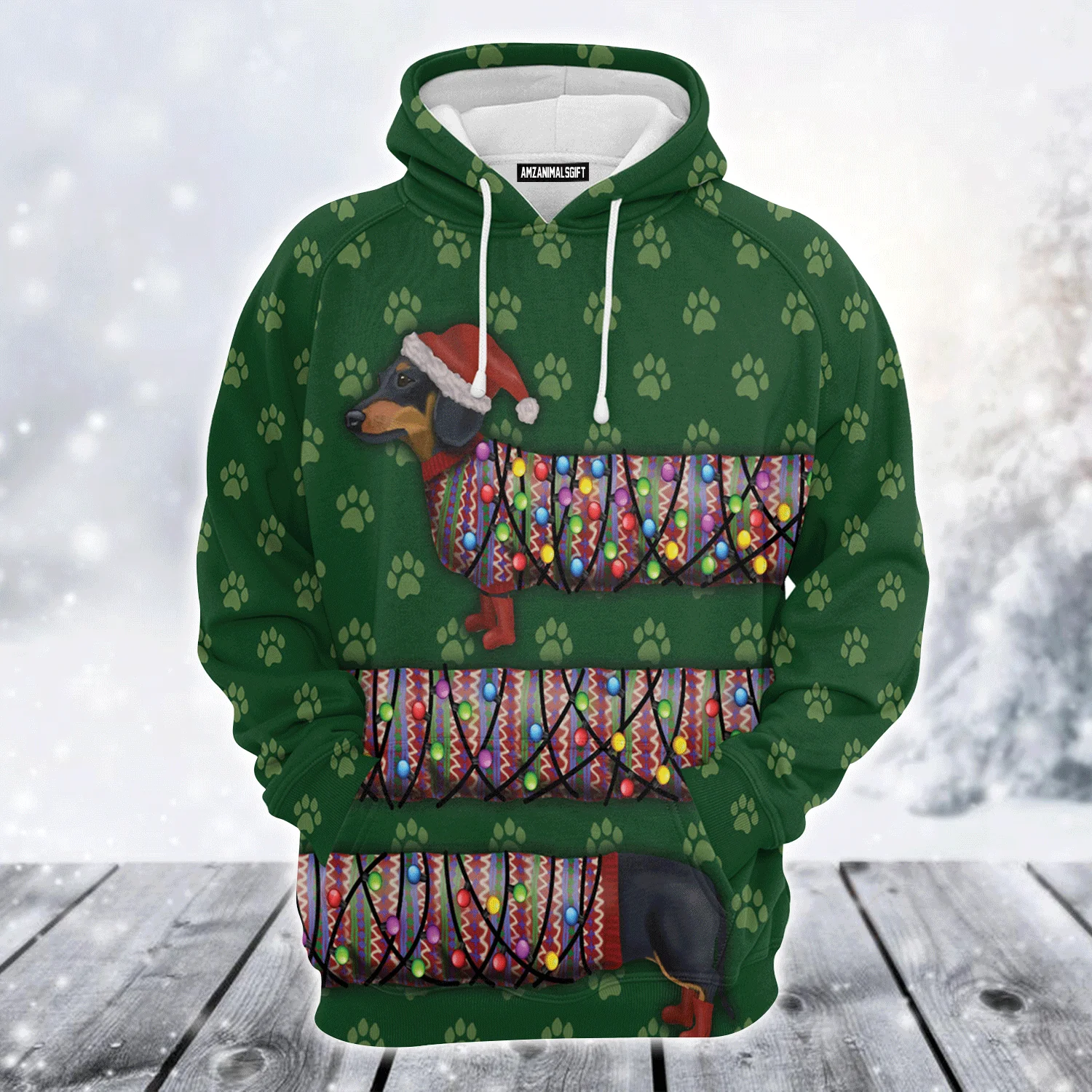 Dachshund Xmas Premium Christmas Hoodie, Dachshund Lights Christmas Unisex Hoodie For Men & Women - Perfect Gift For Christmas, Dachshund Lovers - Image 2