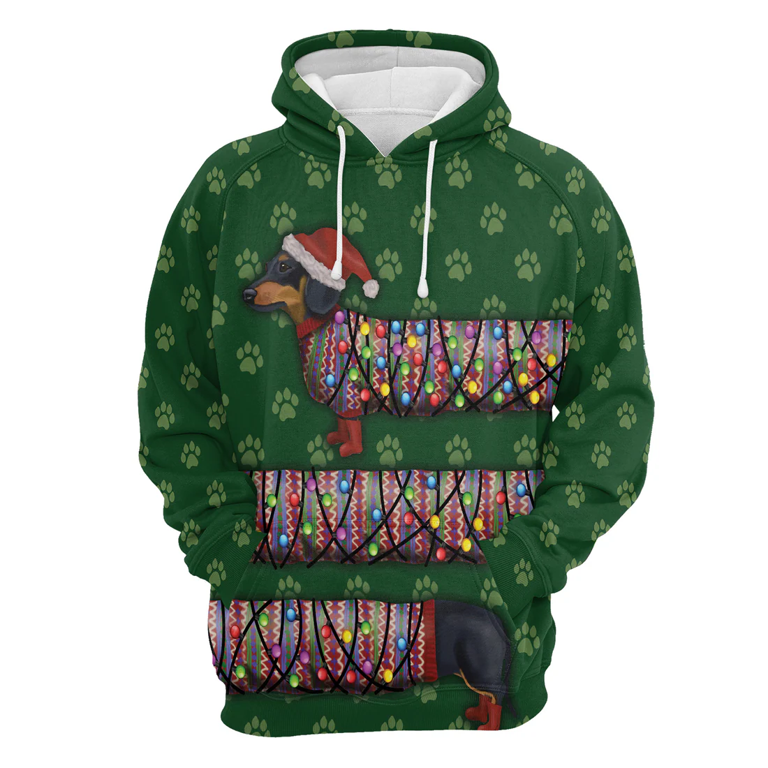 Dachshund Xmas Premium Christmas Hoodie, Dachshund Lights Christmas Unisex Hoodie For Men & Women - Perfect Gift For Christmas, Dachshund Lovers - Image 3