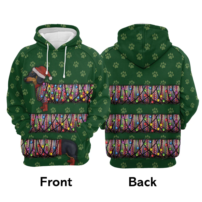 Dachshund Xmas Premium Christmas Hoodie, Dachshund Lights Christmas Unisex Hoodie For Men & Women - Perfect Gift For Christmas, Dachshund Lovers - Image 4