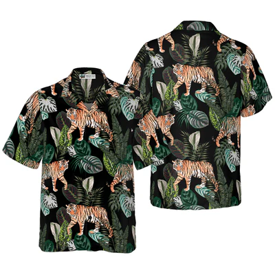 Dark Jungle Exotic Tiger Pattern Hawaiian Shirt, Tropical Summer Tiger Aloha Shirt For Men - Perfect Gift For Tiger Lovers, Friend, Family
