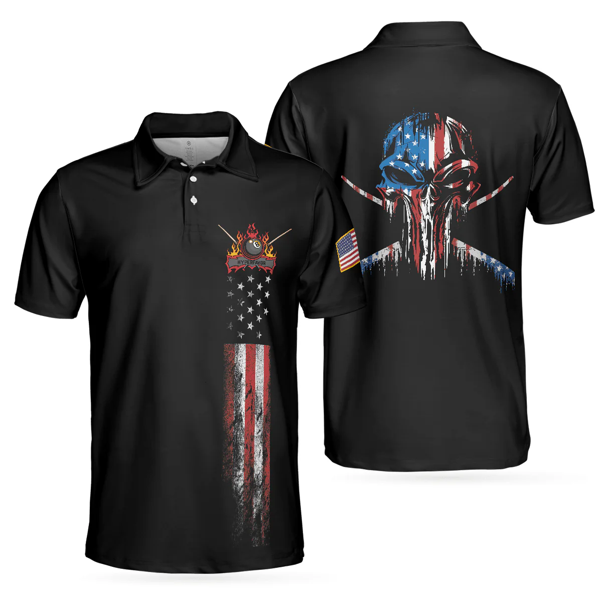 Dark Theme 8-ball Short Sleeve Wet Paint Skull Billiards Polo Shirt, American Flag Billiards Shirt For Men, Polo Shirt Gift For Men, Gift For Billards Lovers - Image 2