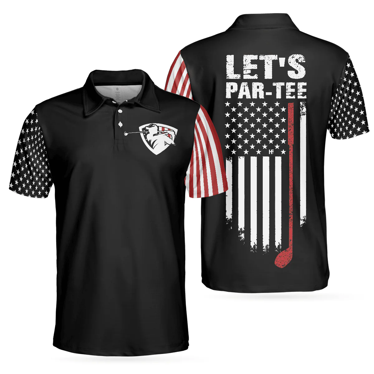 Dark Theme American Flag Men Polo Shirt, Let's Par Tee Short Sleeve Golf Polo Shirt, Patriotic Golf Shirt For Men - Image 2