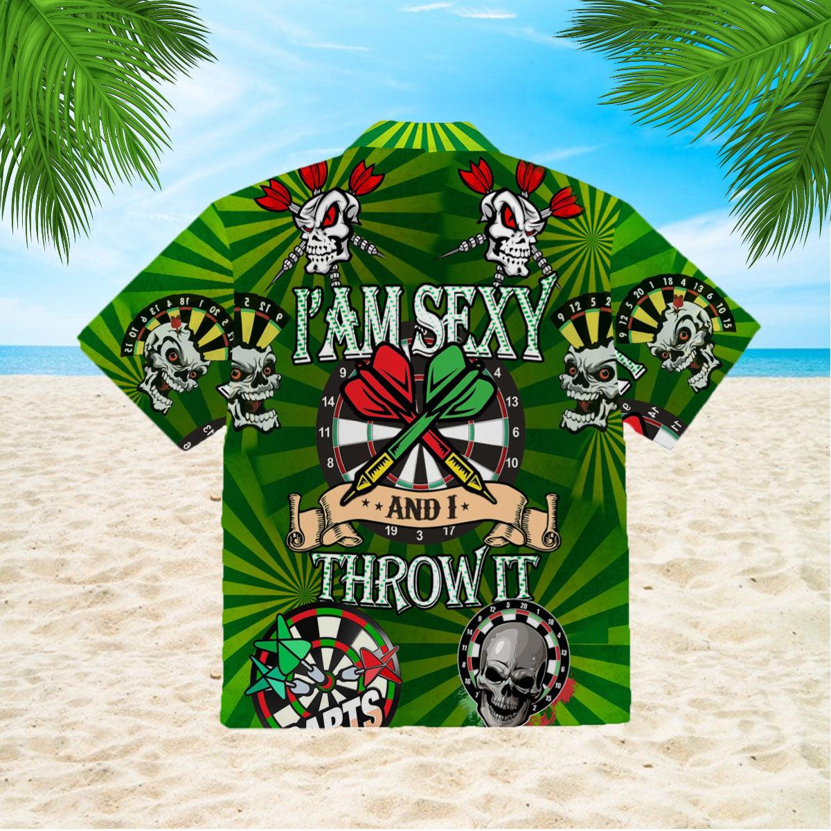 Darts Aloha Hawaiian Shirts For Summer, Dartboard Skull Green Hawaiian Shirt For Men Women, Gift For Friend, Darts Lovers - I'm Sexy And I Throw It - Image 2