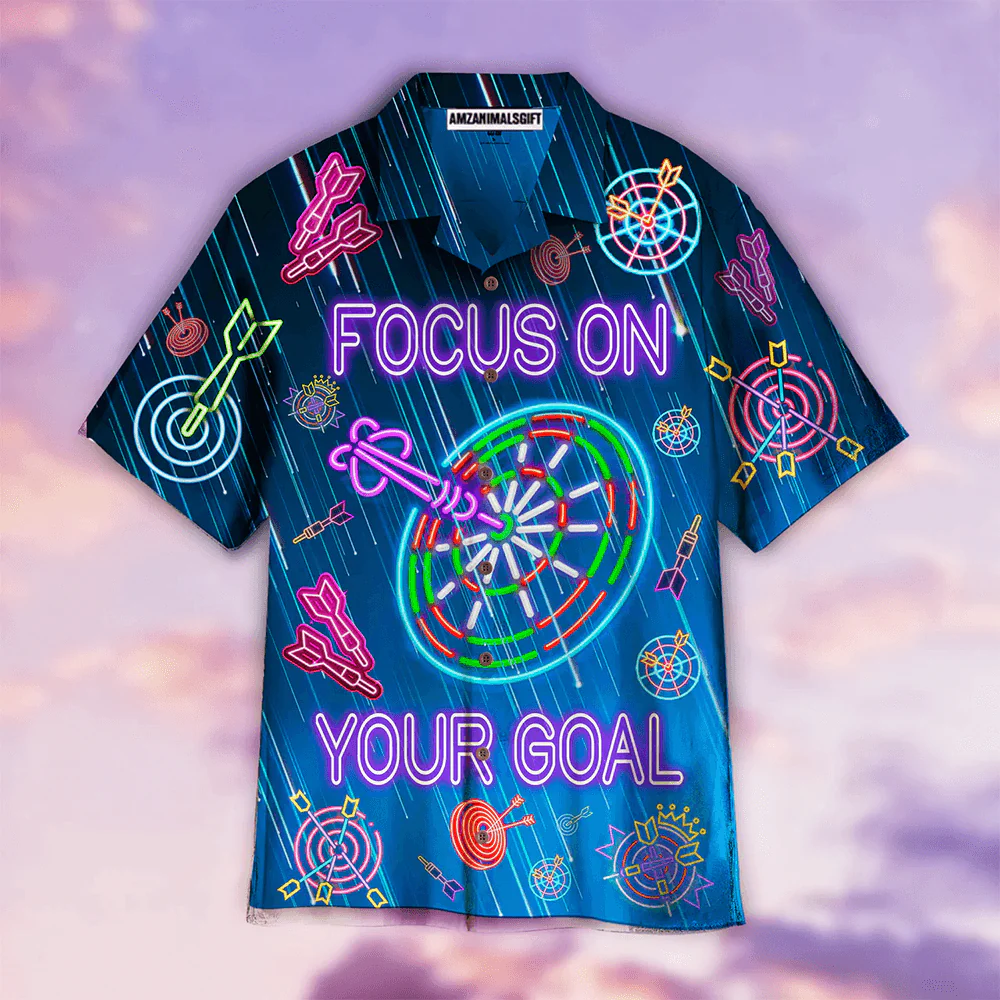 Darts Aloha Hawaiian Shirts For Summer, Neon Dartboard Hawaiian Shirt For Men Women, Gift For Friend, Darts Lovers, Team - Focus On Your Goal