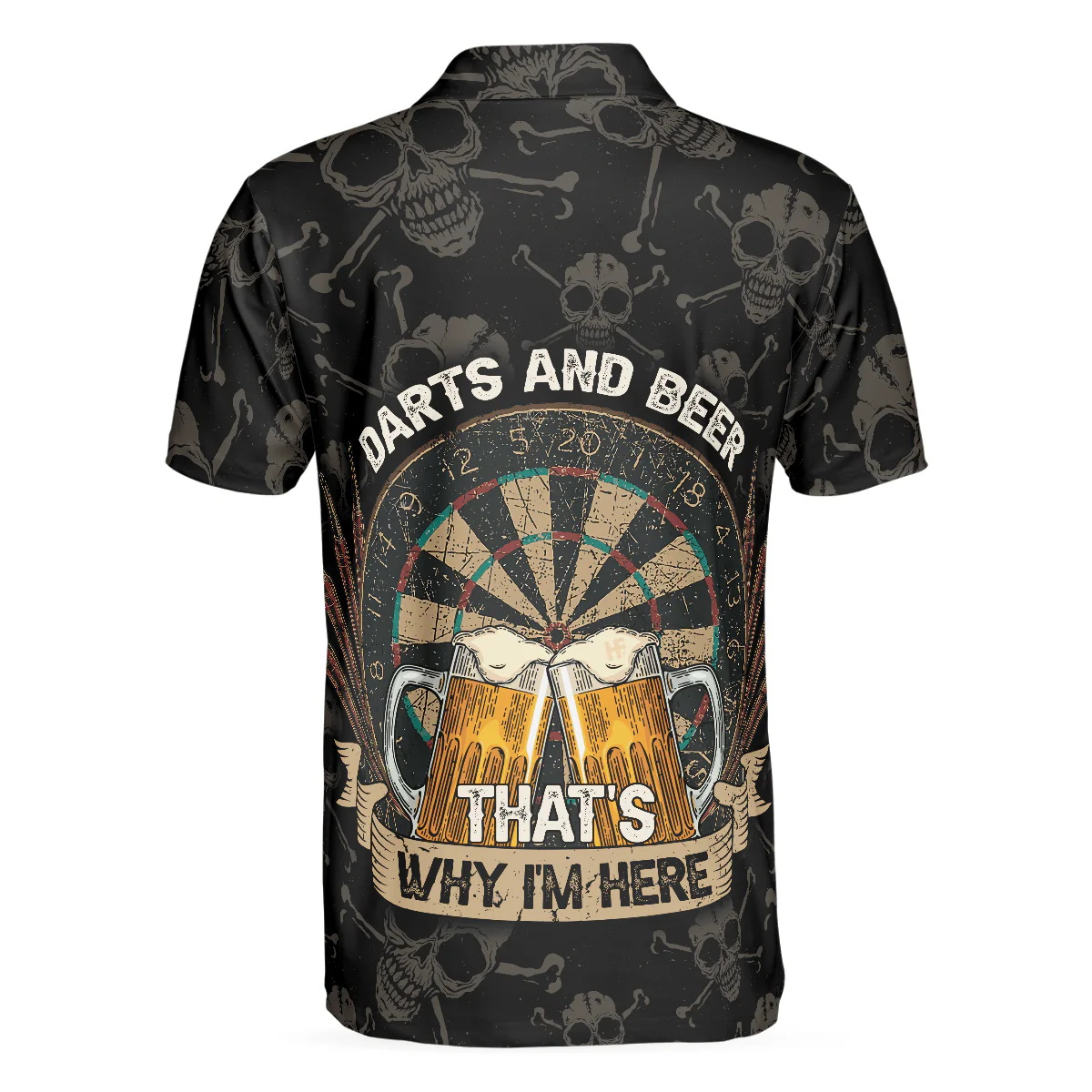 Darts And Beer That's Why I'm Here Short Sleeve Polo Shirt, Skull Darts Print Shirt For Men, Best Gift For Dart Lover - Image 3