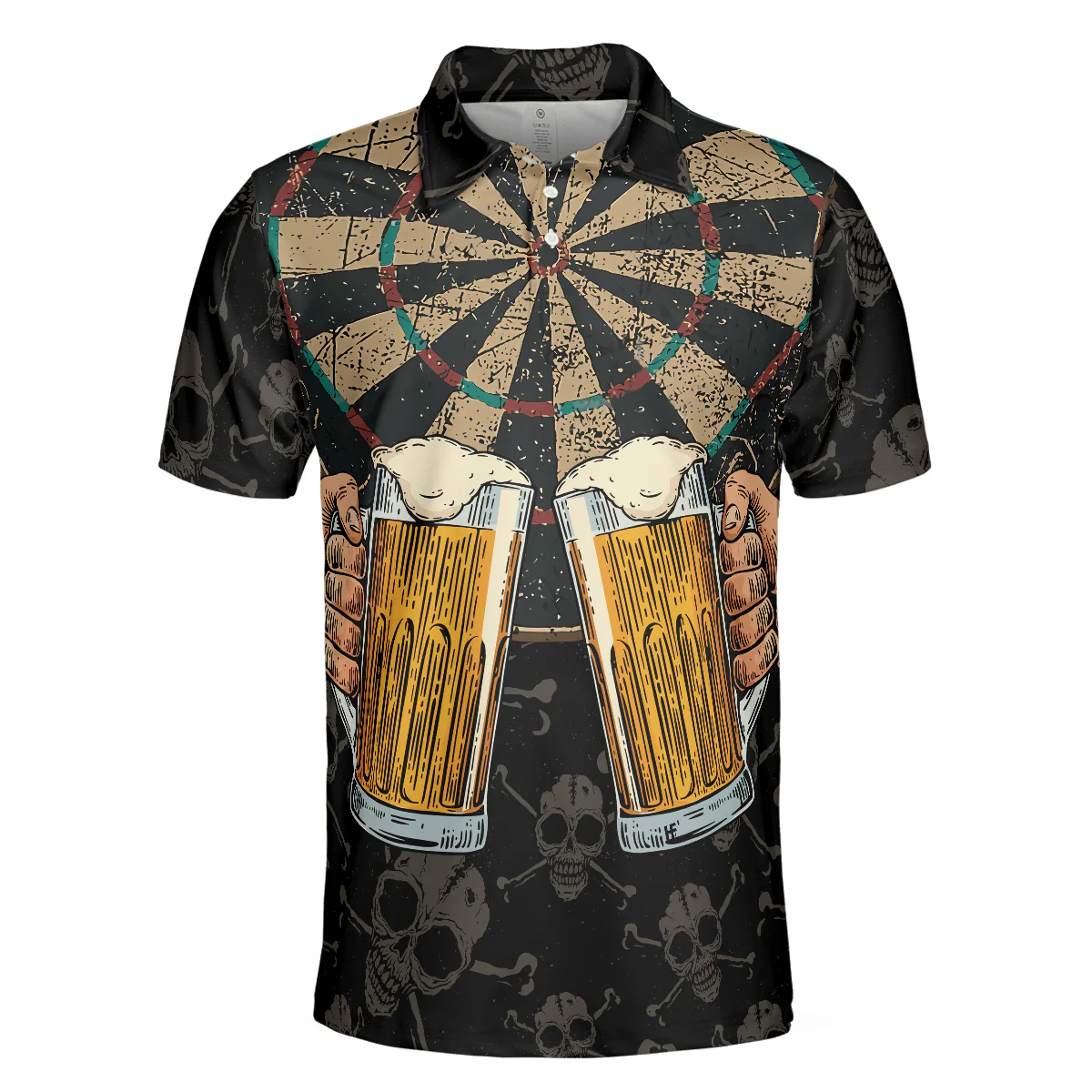 Darts And Beer That's Why I'm Here Short Sleeve Polo Shirt, Skull Darts Print Shirt For Men, Best Gift For Dart Lover - Image 4