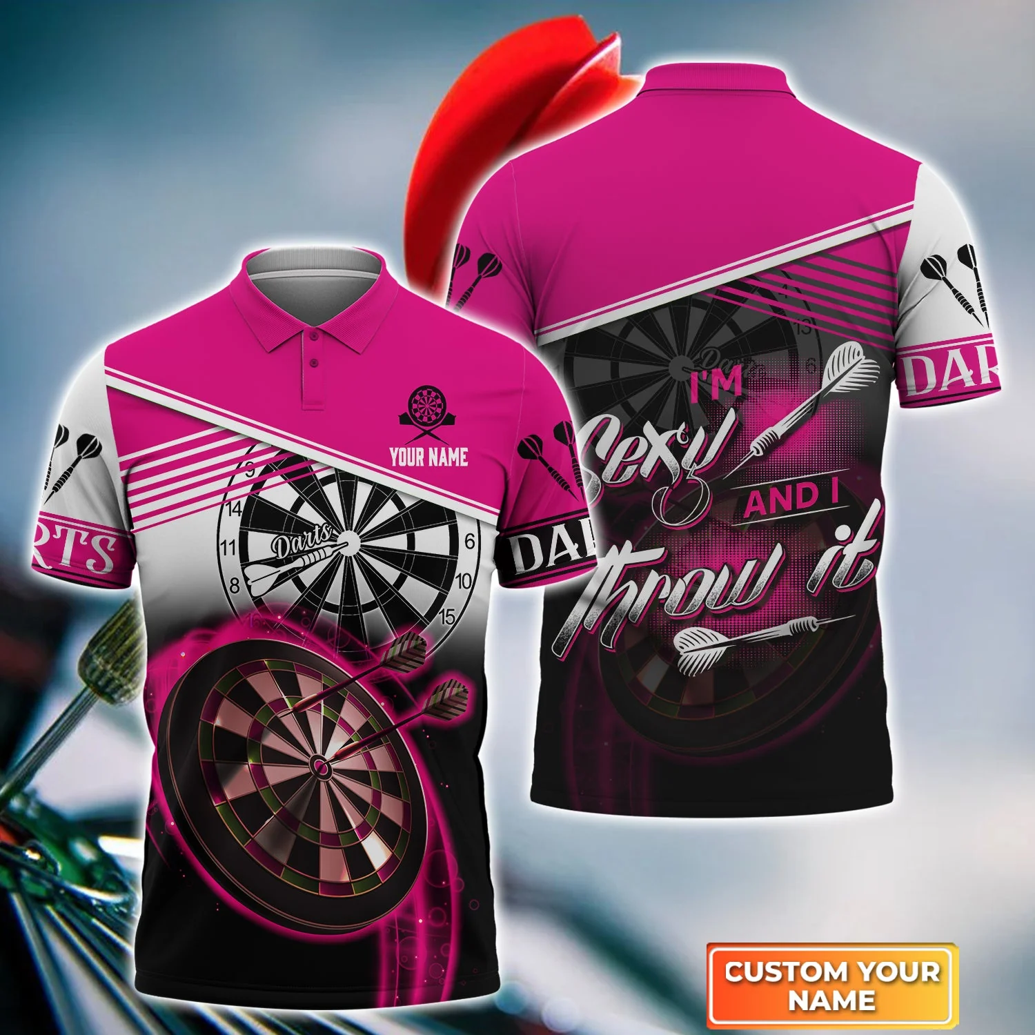 Darts Custom Name Aloha Hawaiian Shirt For Summer, Pink Dart Board Personalized Hawaiian Shirt, Gift For Darts Team Players, I'm Sexy And I Throw It - Image 4