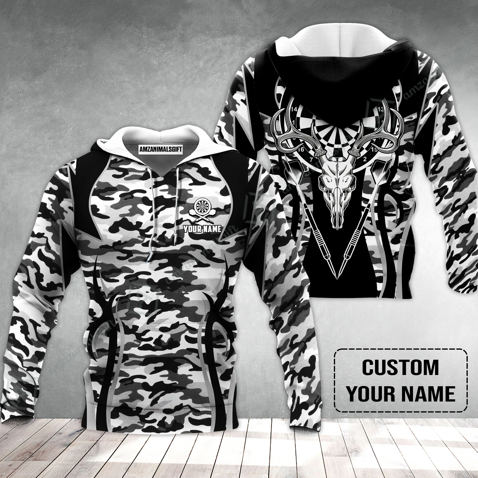 Darts Custom Name Hoodie, Camo Darts And Deer Personalized Hoodie - Image 2