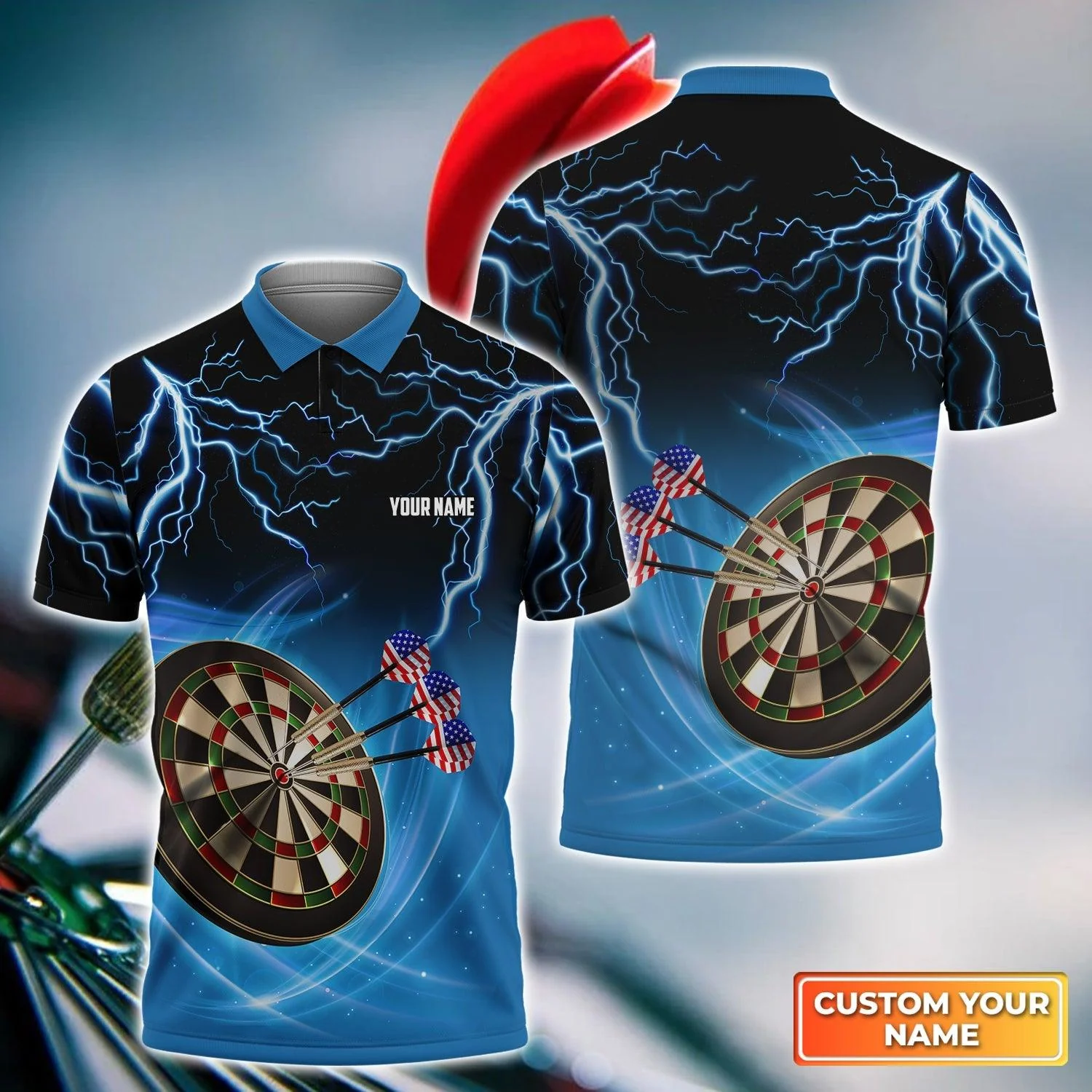 Darts Custom Name Men Polo Shirt, American Flag Dartboard Personalized Men Polo Shirt Gift For Darts Lovers, Friend, Darts Team Player
