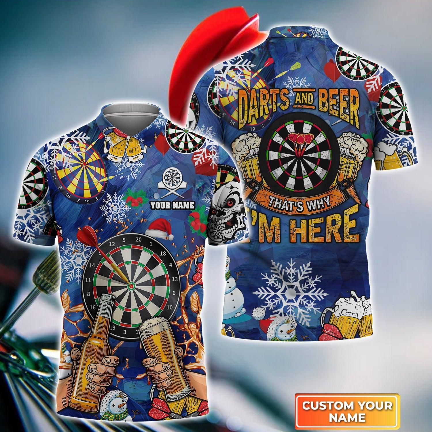 Darts Custom Name Men Polo Shirt, Beer Christmas Personalized Men Polo Shirt Gift For Darts Lovers, Team, Darts And Beer That's Why I'm Here