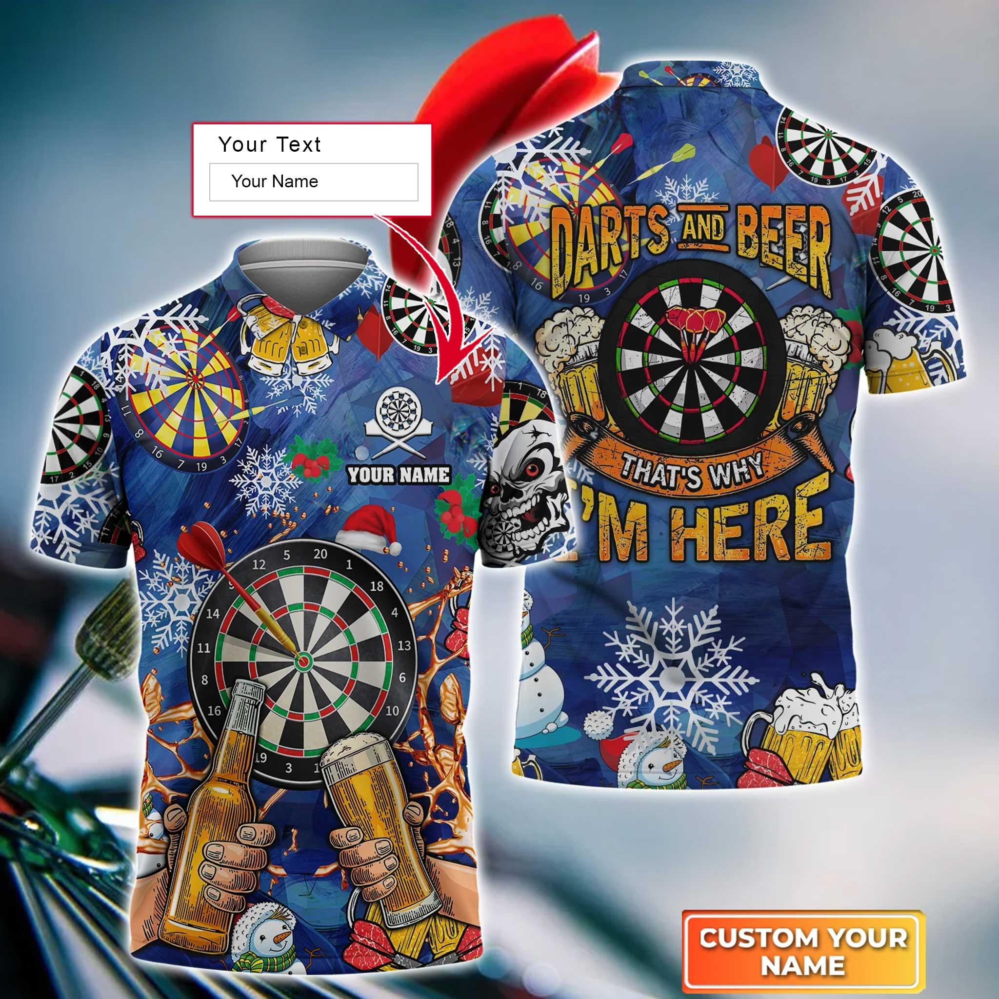 Darts Custom Name Men Polo Shirt, Beer Christmas Personalized Men Polo Shirt Gift For Darts Lovers, Team, Darts And Beer That's Why I'm Here - Image 2