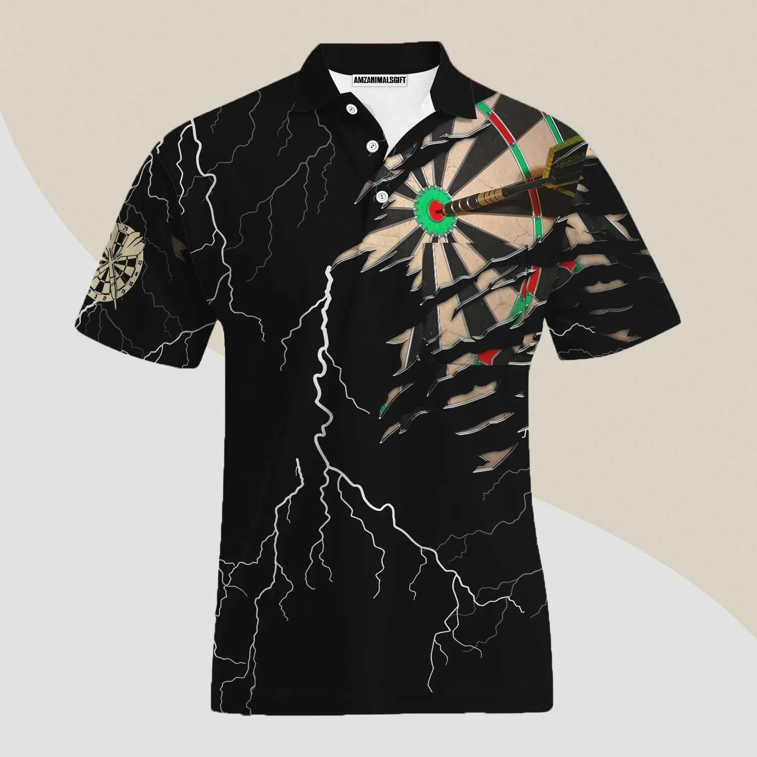 Darts Custom Name Men Polo Shirt, Bullseye Dartboard Thunder Light Ocean Personalized Polo Shirts For Men, Apparel Gift For Darts Lover, Darts Team - Image 2