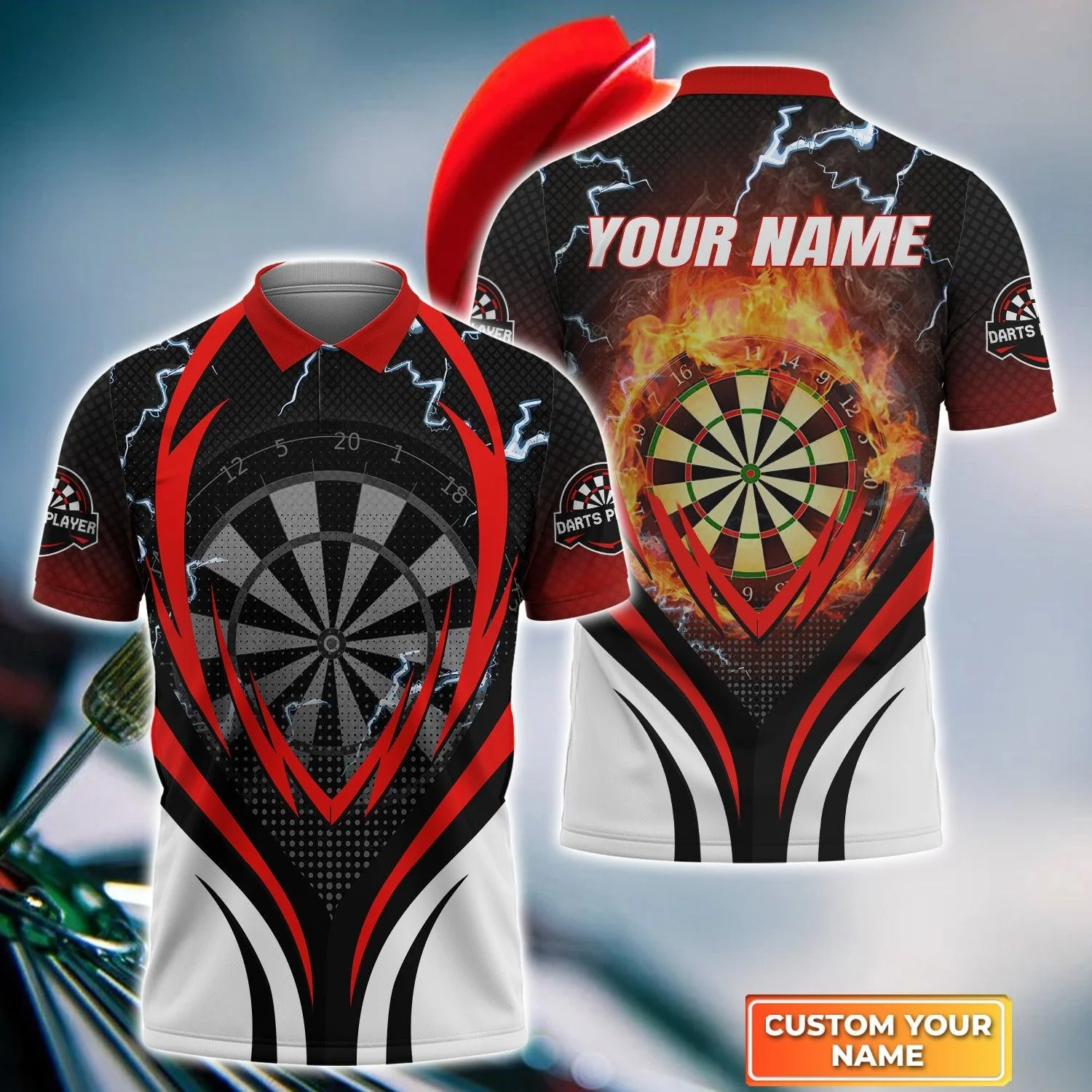 Darts Custom Name Men Polo Shirt, Dartboard Flame Personalized Men Polo Shirt Gift For Darts Lovers, Friend, Darts Team Player